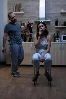 Depressed wife dealing with physical trauma and domestic violence