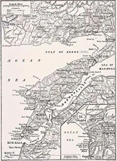 Peninsula Prints: Detailed map of Gallipoli Peninsula and the Dardanelles Turkey in 1915 showing British