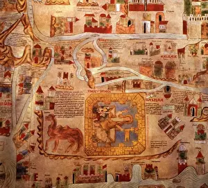 Globe Prints: A detailed medieval map of the world as it was known. Dated 14th Century