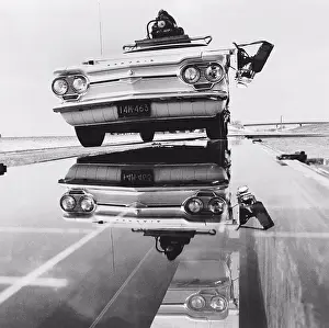 Unitedstates Prints: Detroit, Michigan: May, 1964 A Corvair test car on the 'glass road' at the General Motors Proving Ground