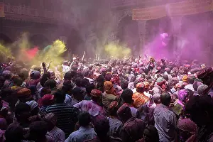 Holi Prints: Devotees celebrating and throwing coloured powder