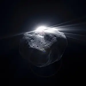 Asteroid Prints: Diagram showing an asteroid in orbit around the sun