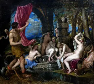 Trafalgar Square Prints: Diana and Actaeon, by Titian, 1556-9, National Gallery, London, England, UK, GB, Europe