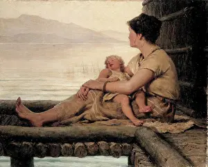 Relaxation Prints: Die Pfahlbauerin III, 1884 Albert Anker (1831-1910 Swiss) Oil on canvas