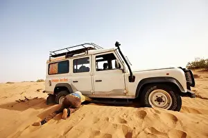 Problem Solving Prints: Digging out a Land Rover stuck in sand, Erg Chegaga, interior Sahara Desert, Morocco