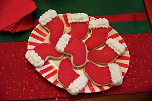 Garland Prints: Detail of dining room table decorated for festive Christmas party with cookies and decorations