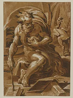 Voorkeursbeeld Prints: Diogenes. The philosopher Diogenes is shown here with a plucked chicken