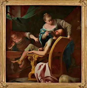 Private Collection Prints: Dionysius, tyrant of Syracuse and his daughters removing his beard