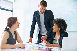 Decision Prints: Discussion, inspiration and business people in meeting for design