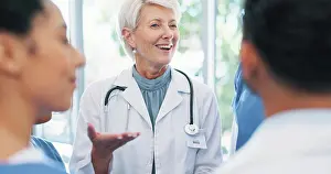 Doctors Prints: Discussion, medical and doctor with team of nurses in hospital for collaboration on diagnosis