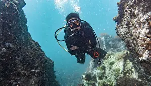 Diving Equipment Prints: diver exploring the tropical waters around Koh Tao in Thailand