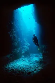 Scuba Diver Prints: Diver Swims in the Chimney