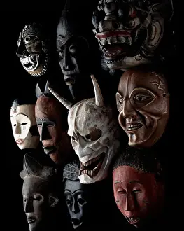 Theater Prints: A diverse collection of traditional masks showcasing cultural artistry