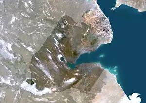 Country Prints: Djibouti, Africa, True Colour Satellite Image With Mask