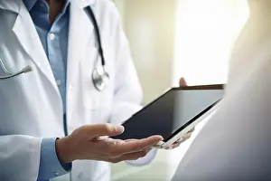 Expert Prints: Doctor with a digital tablet. Generative AI