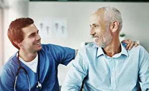 Expert Prints: Doctor, man and smile in hospital for support