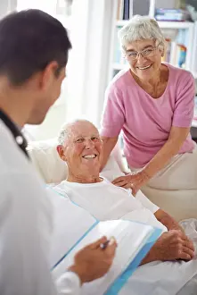 Doctors Prints: Doctor, senior patient and paperwork in nursing home for wellness