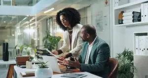 Paperwork Prints: Document, business people and team brainstorming in office for insurance