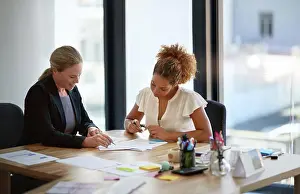 Legal Prints: Documents, discussion and business women in office for meeting