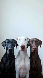 Architecture Prints: Three dogs, one black and one white and one brown