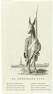 Cartoon Prints: Donkey in gun uniform with gun