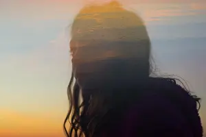 8 10 Years Old Prints: double exposure of girl's silhouette at sunrise