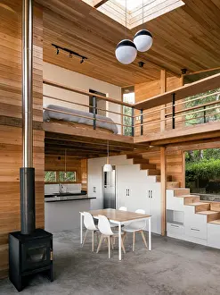 Balcony Prints: Double-height interior with living quarters