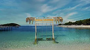 Southeast Europe Prints: Double swing on the beach in Ksamil, Albania, Europe