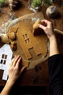 Culinary Prints: dough rolled out with a rolling pin for a gingerbread house