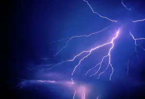 Flash Prints: Dramatic flash of air discharge spider lightning. Tucson, Arizona, USA