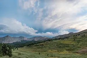 Green Color Prints: Dramatic gray cloud landscape of Colorado Alpine