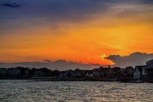 Rocks Prints: A dramatic vibrant sunset scenery in Cape Cod Martha's Vineyard