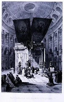 Jerusalem Prints: Drawing depicting The interior of the Church of the holy Sepulchre in Jerusalem