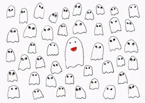Individuality Prints: Drawing of ghosts on white background