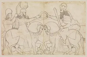 Produced Prints: Drawing of Sasanian rock relief: Ardashir I (r)
