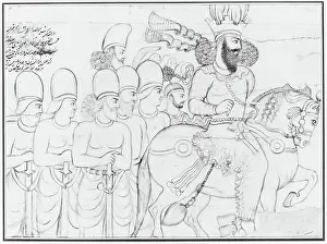 Drawing of Sasanian rock relief: Shapur I (r)