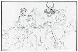 Drawing of Sasanian rock relief: Shapur I (r)