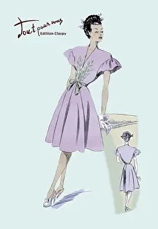 Runway Prints: Dress with Frills, Ladies Fashion, French - 1947