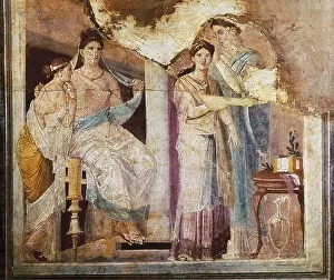 Frescoes Prints: Dressing scene of a priestess. Roman art