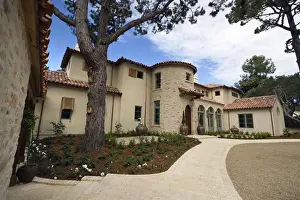 Stonework Prints: DRIVEWAY and FRONT of a CALIFORNIA LUXURY HOME constructed in the SPANISH STYLE with RED TILE ROOF