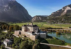 Top Down Prints: Drone shot, Trautenfels Castle, Stainach Puergg, Ennstal, Styria, Austria, Europe