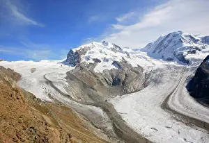 Alps Prints: The Dufourspitze which is the highest mountain in the Monte Rosa massif viewed from the Gornergrat mountain near