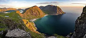 Atmospheric Light Prints: Dusk, view from the summit to Kvalvika beach and sea