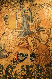 Hunting Prints: Dutch Tapestry depicting Medieval Hunting Scene