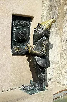 Joke Prints: Dwarf at ATM, Wroclaw's dwarfs, Wroclaw, Poland, Europe