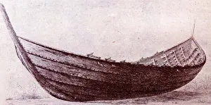 Denmark Prints: Early Germanic Saxon boat is the Nydam boat