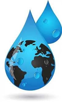 Planet Prints: Earth in Water Drop A vibrant symbol representing the Earth encapsulated within a water droplet