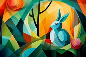 Bunny Prints: Easter background, Cubism