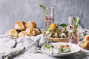 Knife Prints: Easter table setting with colored orange eggs