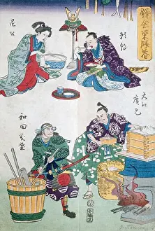 Theater Prints: Eating and Cooking, theatre scenes, series of Kabuki theatre, ukiyo-e print, 19th century